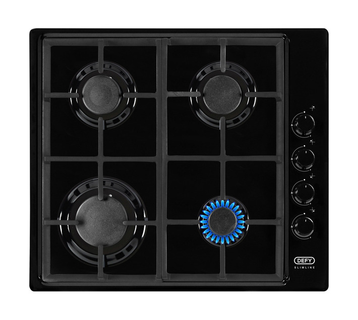 Defy Built-in 60 cm Slimline 4 Burner Gas Hob with Control Panel Black DHG132