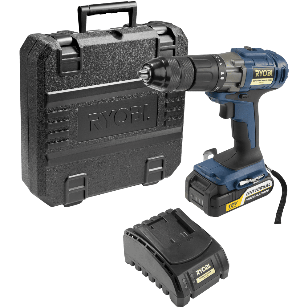 Ryobi 18 V Lithium-Ion Cordless Impact Drill Kit 40 Nm Torque, 13 mm Chuck - Includes Battery and Charger Xhd-1820K