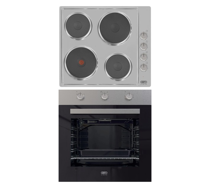 Defy Built-in Slimline Bundle 60 cm Glass Eye Level Oven Inox + 60 cm 4 Solid Plates Hob Stainless Steel DCB849E