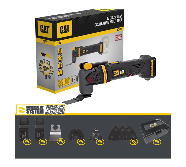 CAT 18V Brushless Cordless Oscillating Multi-Tool 8000–19000 OPM, 4.0° Oscillation Angle, Universal Fit System (DX41B)
