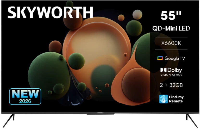 Skyworth 140 cm (55 inch) QD Mini LED Ultra HD (4K) Google Flat-Panel TV, Smart TV (55X6600K)