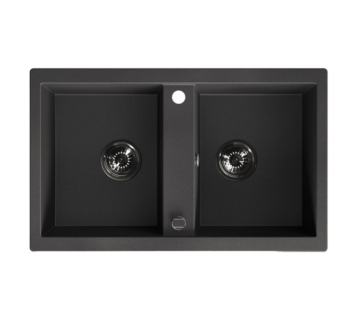 Double Bowl Granite Sink Monochrome Black 780 x 480 x 170 mm