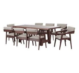 Etvaal Saligna 9-Piece Outdoor Dining Set 8-Seater Oak Finish Patio Furniture