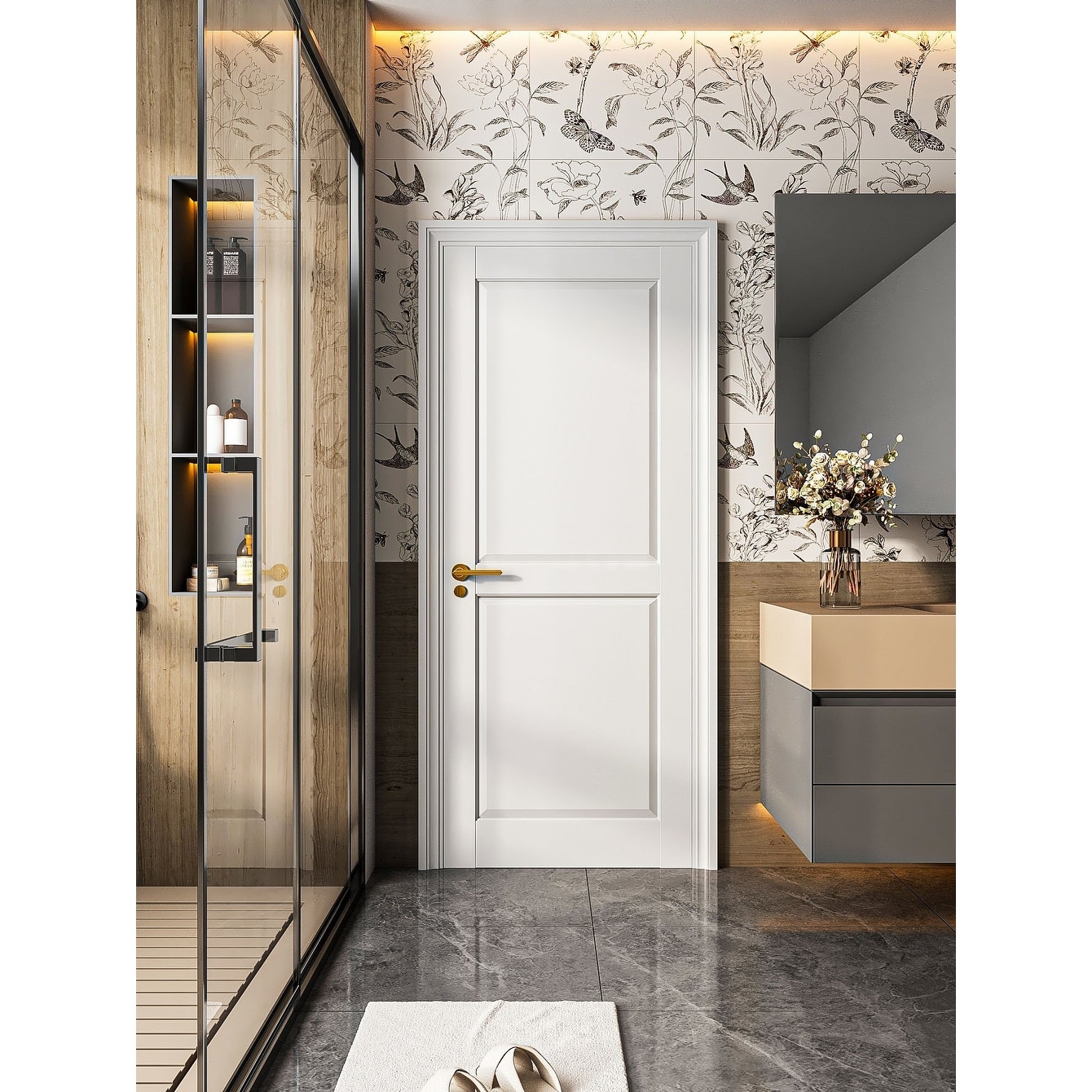 80''H White 2 Panel Solid Manufactured Wood Primed Interior Shaker Slab Door